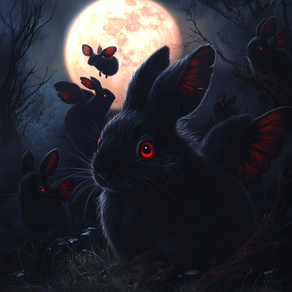 Mystical rabbits by moonlight