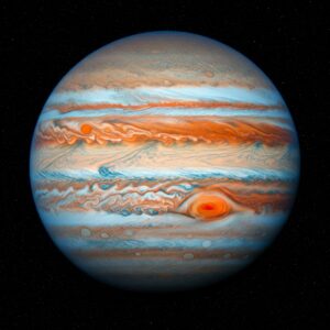 A colorized image of Jupiter